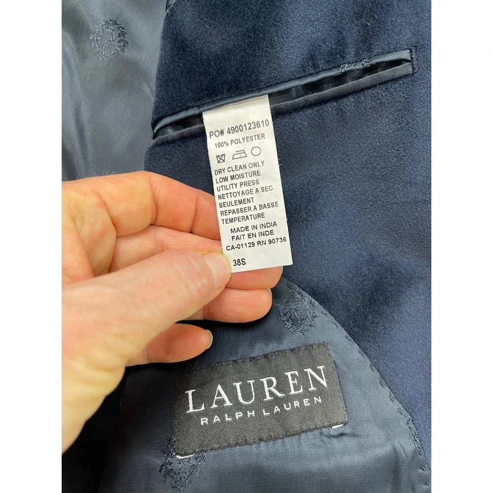 Lauren Ralph Lauren Mens Velvet Blazer Navy Blue 2-Button‎ Sport Coat 38S